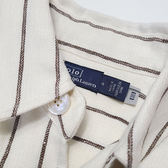 RALPH LAUREN NWT Linen Striped Belted Utility Shirt Jacket in Cream Brown Size 4 - Picture 10 of 13